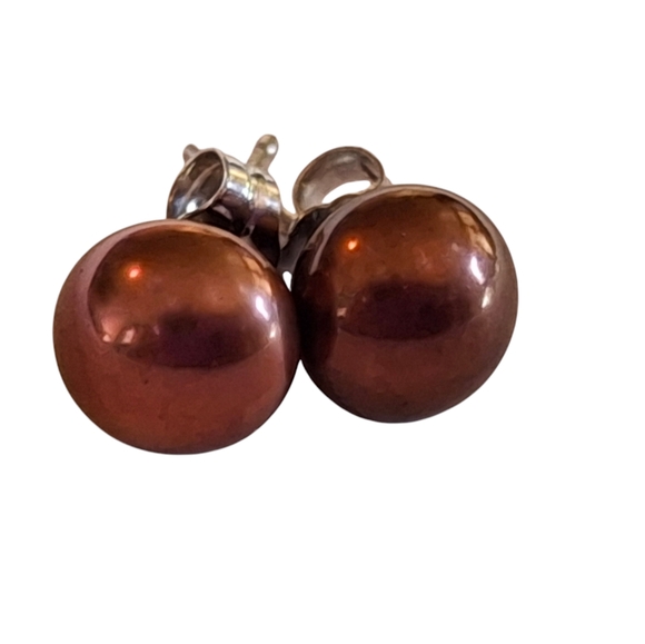 Vintage 925 Sterling Silver Freshwater Chocolate Pearl Stud Earrings weigh 1.2g - Picture 8 of 15